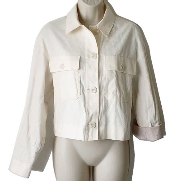 Zara Viscose Linen Crop Jacket S Lined Striped Cotton - Picture 1 of 8